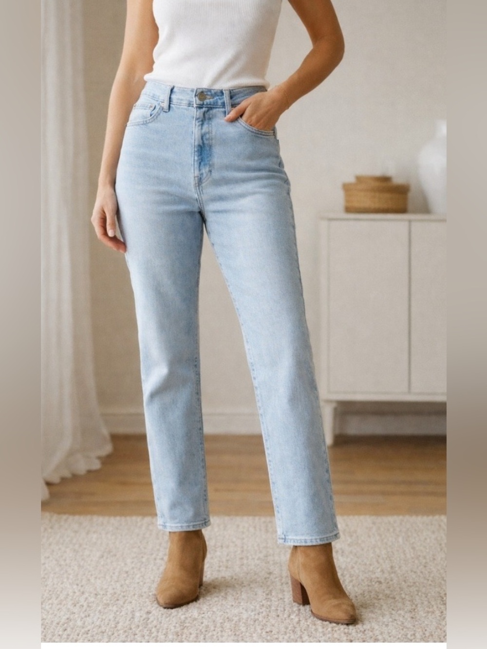 FRYE High‎ Rise Straight Leg Jeans 12 31 Light Wash Stretch